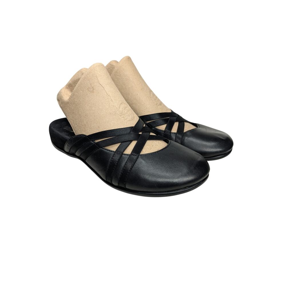 Vionic Claire Clogs Womens 6 Black Leather Slip-On Comfort Podiatric Shoes Strap